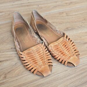 Women's Tan Leather Woven Flats